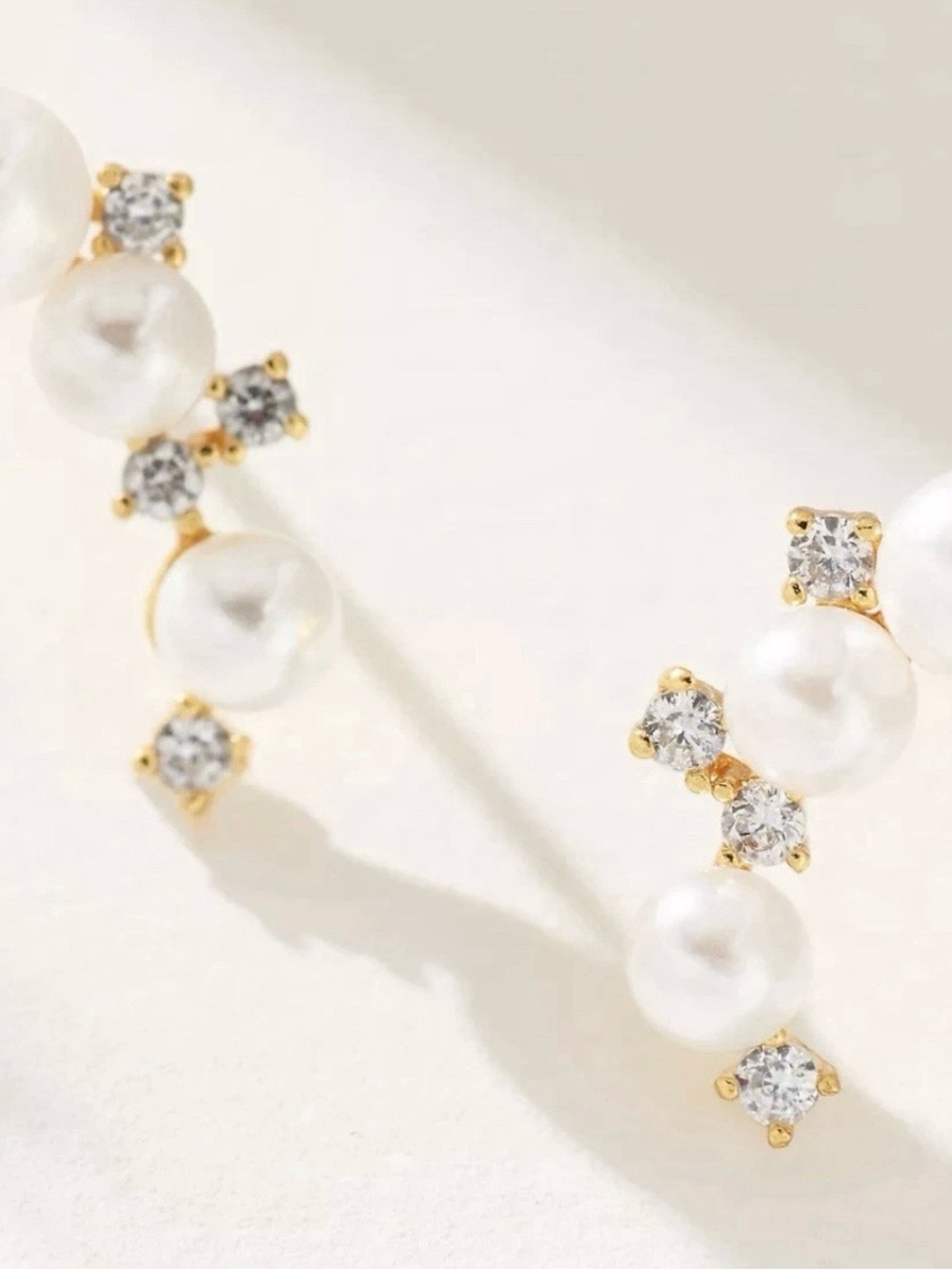 NWT Anthropologie Gold Pearl & Crystal Cluster Ear Climber Earrings